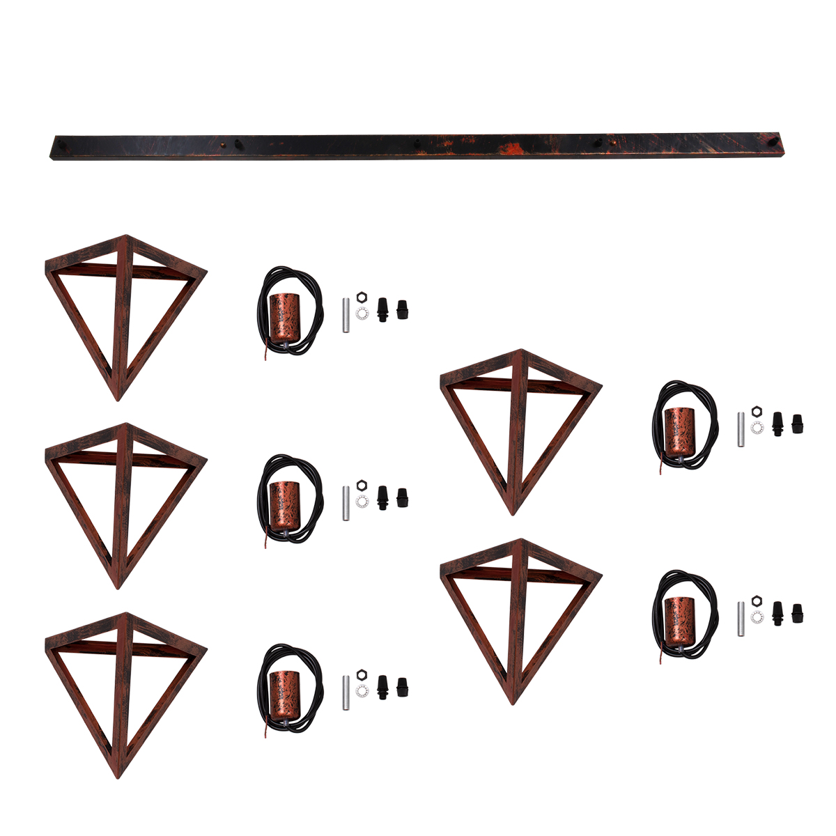 LEDTM® TRIANGLE 00609 Μοντέρνο Κρεμαστό Φωτιστικό Οροφής με Ντουί 5 x E27 AC 220-240V IP20 - Χάλκινο - Μ170 x Π22 x Y130cm - Image 11