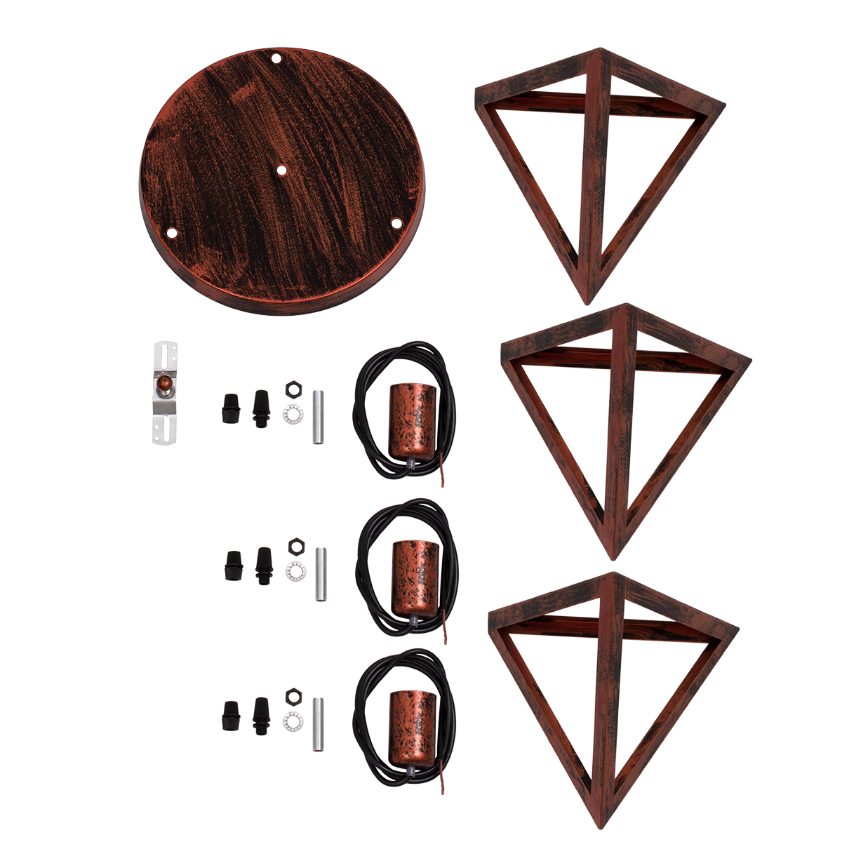LEDTM® TRIANGLE 00618 Μοντέρνο Κρεμαστό Φωτιστικό Οροφής με Ντουί 3 x E27 AC 220-240V IP20 - Χάλκινο - Μ49 x Π49 x Y130cm - Image 11