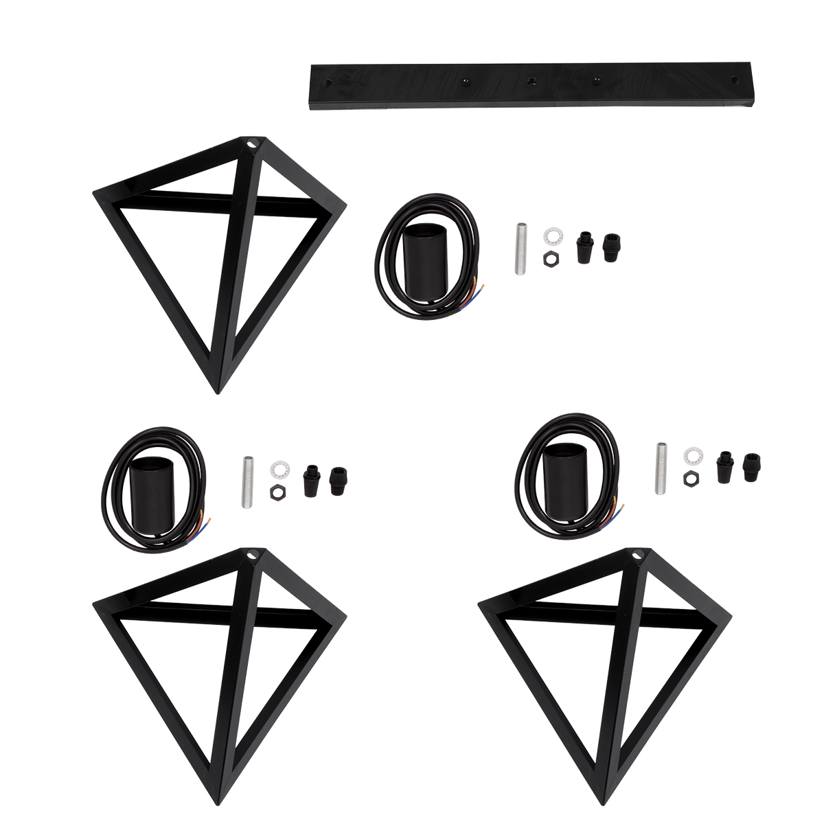 LEDTM® TRIANGLE 00621 Μοντέρνο Κρεμαστό Φωτιστικό Οροφής με Ντουί 3 x E27 AC 220-240V IP20 - Μαύρο - Μ70 x Π22 x Y130cm - Image 11