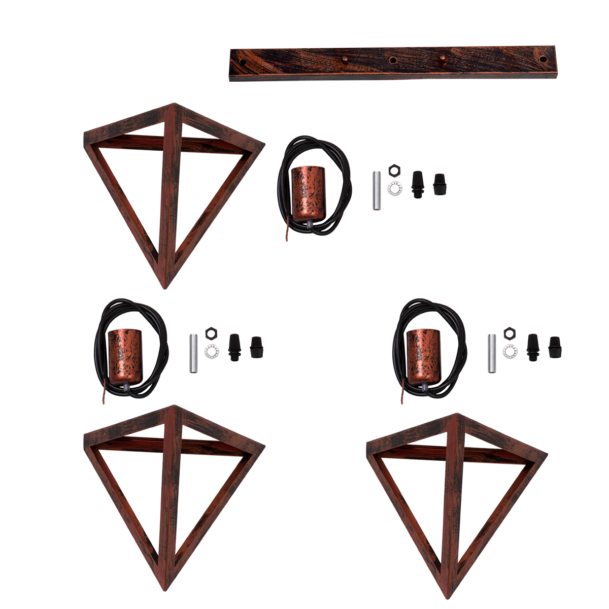 LEDTM® TRIANGLE 00623 Μοντέρνο Κρεμαστό Φωτιστικό Οροφής με Ντουί 3 x E27 AC 220-240V IP20 - Χάλκινο - Μ70 x Π22 x Y130cm - Image 11