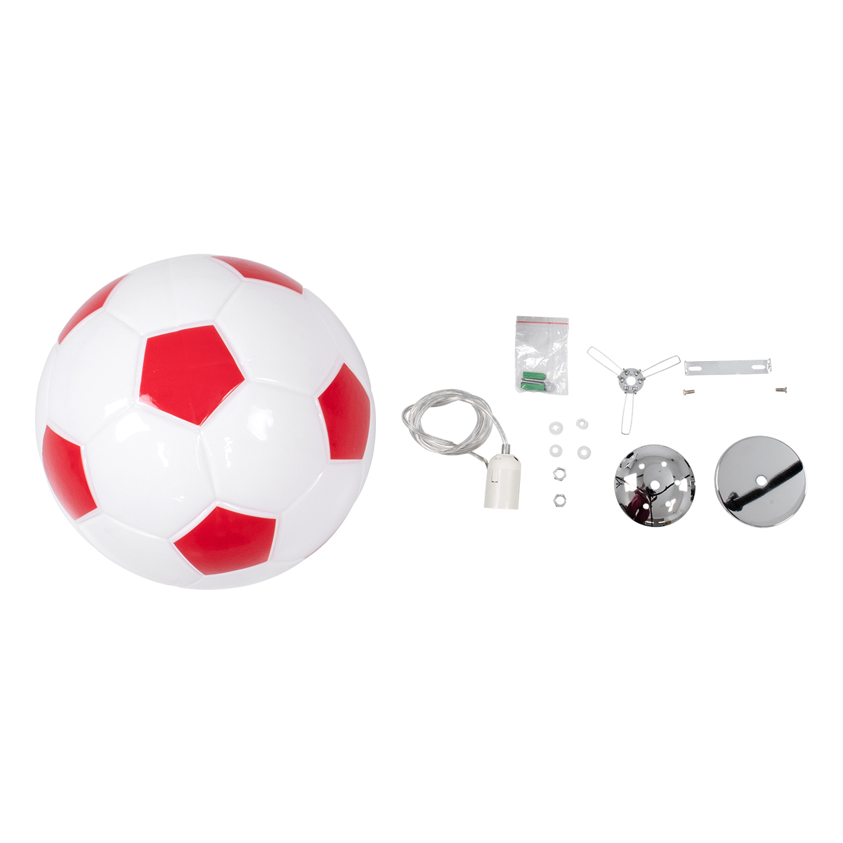 LEDTM® FOOTBALL 00646 Παιδικό Κρεμαστό Φωτιστικό Οροφής με Ντουί 1 x E27 AC 220-240V IP20 - Λευκό & Κόκκινο - Μ25 x Π25 x Υ25cm - Image 9
