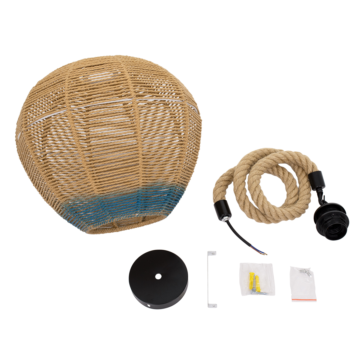 LEDTM® SIMON 00726 Boho Κρεμαστό Φωτιστικό Οροφής με Ντουί 1 x E27 AC 220-240V IP20 - Μπεζ & Μπλε - Μ30 x Π30 x Υ30cm - Image 9