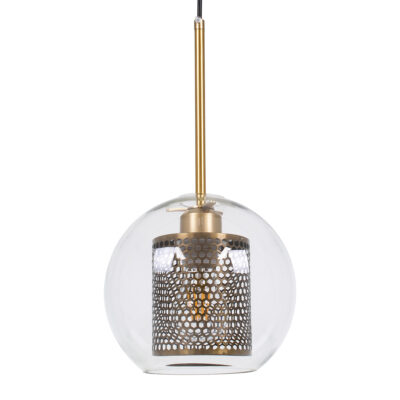 LEDTM® AVERY 00739 Μοντέρνο Κρεμαστό Φωτιστικό Οροφής με Ντουί 1 x E27 AC 220-240V IP20 - Διάφανο & Χρυσό - Μ18 x Π18 x Υ38cm
