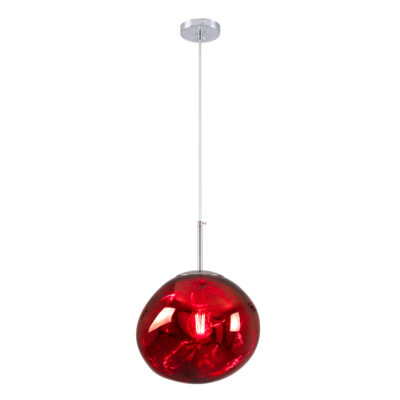 LEDTM® DIXAR 00762 Μοντέρνο Κρεμαστό Φωτιστικό Ανάρτηση Μονόφωτο 1 x E27 IP20 Κόκκινο Γυαλί με Ασημί Μέταλλο - Μ28 x Π28 x Υ40cm - Image 3