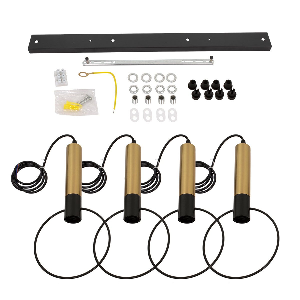 LEDTM® OLVERO 00775 Μοντέρνο Κρεμαστό Φωτιστικό Οροφής με Ντουί 4 x E27 AC 220-240V IP20 - Μαύρο & Χρυσό - Μ90 x Π18 x Y130cm - Image 10