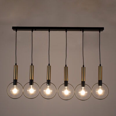 LEDTM® OLVERO 00776 Μοντέρνο Κρεμαστό Φωτιστικό Οροφής με Ντουί 6 x E27 AC 220-240V IP20 - Μαύρο & Χρυσό - Μ110 x Π18 x Y130cm - Image 3