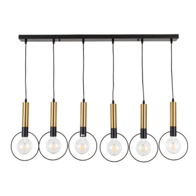 LEDTM® OLVERO 00776 Μοντέρνο Κρεμαστό Φωτιστικό Οροφής με Ντουί 6 x E27 AC 220-240V IP20 - Μαύρο & Χρυσό - Μ110 x Π18 x Y130cm - Image 4
