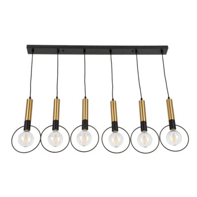 LEDTM® OLVERO 00776 Μοντέρνο Κρεμαστό Φωτιστικό Οροφής με Ντουί 6 x E27 AC 220-240V IP20 - Μαύρο & Χρυσό - Μ110 x Π18 x Y130cm - Image 5
