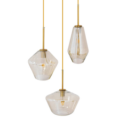 Alternative view of LEDTM® AMARIS 00978 Μοντέρνο Κρεμαστό Φωτιστικό Οροφής με Ντουί 3 x E27 AC 220-240V IP20 - Χρυσό Πλατίνα & Μελί - Μ50 x Π50 x Υ30cm