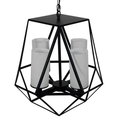 LEDTM® DASTAR 01001-1 Vintage Κρεμαστό Φωτιστικό Πλέγμα Πολύφωτο 4 x E27 IP20 Μαύρο Μέταλλο με Λευκό Γυαλί - Μ52 x Π52 x Υ53cm - Image 9