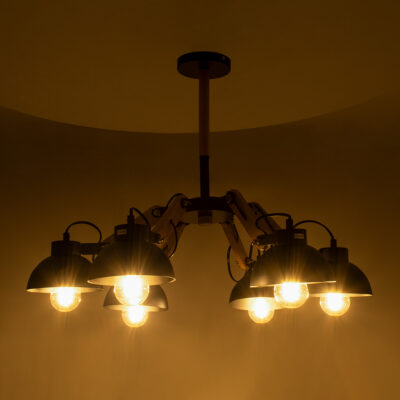 LEDTM® OLD SCHOOL 01094 Μοντέρνο Φωτιστικό Οροφής Καμπάνα Πολύφωτο 6 x E27 IP20 Μαύρο Μέταλλο με Μπεζ Ξύλο - Μ75 x Π75 x Υ40cm - Image 3