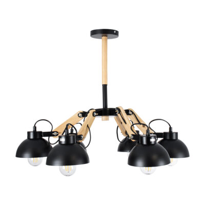 LEDTM® OLD SCHOOL 01094 Μοντέρνο Φωτιστικό Οροφής Καμπάνα Πολύφωτο 6 x E27 IP20 Μαύρο Μέταλλο με Μπεζ Ξύλο - Μ75 x Π75 x Υ40cm - Image 6