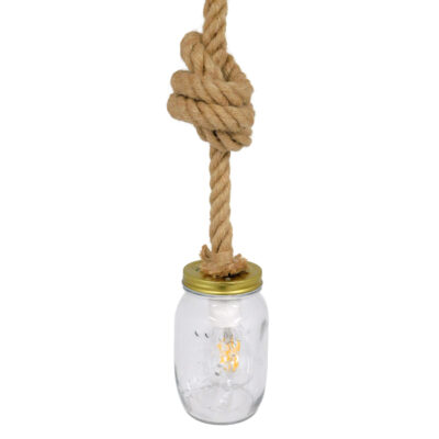 LEDTM® JAM 01128 Vintage Κρεμαστό Φωτιστικό Ανάρτηση Μονόφωτο 1 x E27 IP20 Διάφανο Γυαλί με Μπεζ Σχοινί - Μ11 x Π11 x Υ120cm - Image 6