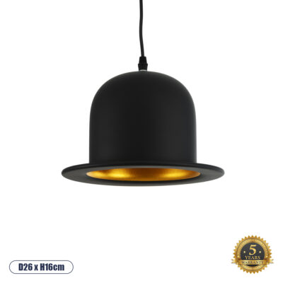 LEDTM® CHARLO 01214 Vintage Κρεμαστό Φωτιστικό Οροφής με Ντουί 1 x E27 AC 220-240V IP20 - Μαύρο & Χρυσό - Μ26 x Π26 x Υ16cm