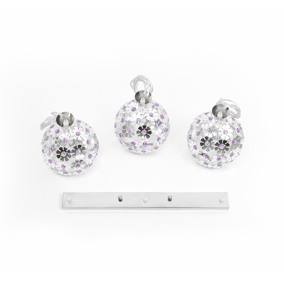 LEDTM® BOUQUET 01249 Μοντέρνο Κρεμαστό Φωτιστικό Οροφής με Ντουί 3 x E27 AC 220-240V IP20 - Ασημί & Μωβ - Μ66 x Π18 x Υ24cm - Image 9