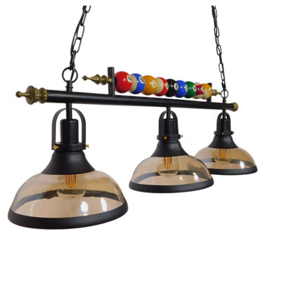 LEDTM® BILLIARD SERIES 01280 Vintage Κρεμαστό Φωτιστικό Οροφής με Ντουί 3 x E27 AC 220-240V IP20 - Μαύρο & Χρυσό Μελί - Μ96 x Π25 x Υ30cm - Image 4