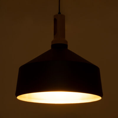 LEDTM® CALYPSO 01334-B Μοντέρνο Κρεμαστό Φωτιστικό Καμπάνα Μονόφωτο 1 x E27 IP20 Μαύρο & Χρυσό Μέταλλο με Μπεζ Ξύλο - Μ36 x Π36 x Υ35cm - Image 3