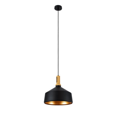 LEDTM® CALYPSO 01334-B Μοντέρνο Κρεμαστό Φωτιστικό Καμπάνα Μονόφωτο 1 x E27 IP20 Μαύρο & Χρυσό Μέταλλο με Μπεζ Ξύλο - Μ36 x Π36 x Υ35cm - Image 4