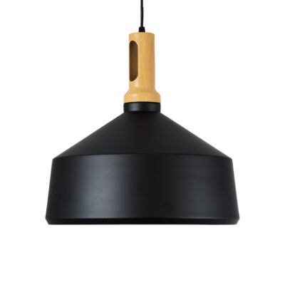 LEDTM® CALYPSO 01334-B Μοντέρνο Κρεμαστό Φωτιστικό Καμπάνα Μονόφωτο 1 x E27 IP20 Μαύρο & Χρυσό Μέταλλο με Μπεζ Ξύλο - Μ36 x Π36 x Υ35cm - Image 5