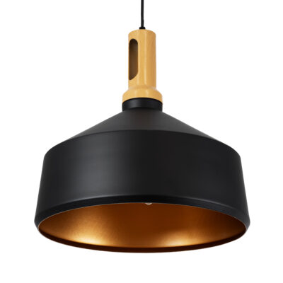 LEDTM® CALYPSO 01334-B Μοντέρνο Κρεμαστό Φωτιστικό Καμπάνα Μονόφωτο 1 x E27 IP20 Μαύρο & Χρυσό Μέταλλο με Μπεζ Ξύλο - Μ36 x Π36 x Υ35cm - Image 6