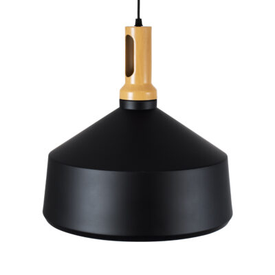 LEDTM® CALYPSO 01334-B Μοντέρνο Κρεμαστό Φωτιστικό Καμπάνα Μονόφωτο 1 x E27 IP20 Μαύρο & Χρυσό Μέταλλο με Μπεζ Ξύλο - Μ36 x Π36 x Υ35cm - Image 7