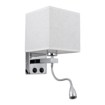 LEDTM® ELEGANT 01495 Μοντέρνο Επιτοίχιο Φωτιστικό Απλίκα με LED Βραχίονα Δίφωτο 1 x E27 IP20 Λευκό Ύφασμα με Ασημί Μέταλλο - Μ17 x Π21 x Υ43cm