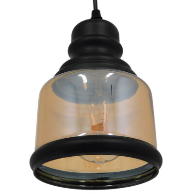 LEDTM® OLIVER 01506 Vintage Κρεμαστό Φωτιστικό Οροφής με Ντουί 1 x E27 AC 220-240V IP20 - Μελί & Μαύρο - Μ15 x Π15 x Υ21.5cm - Image 6