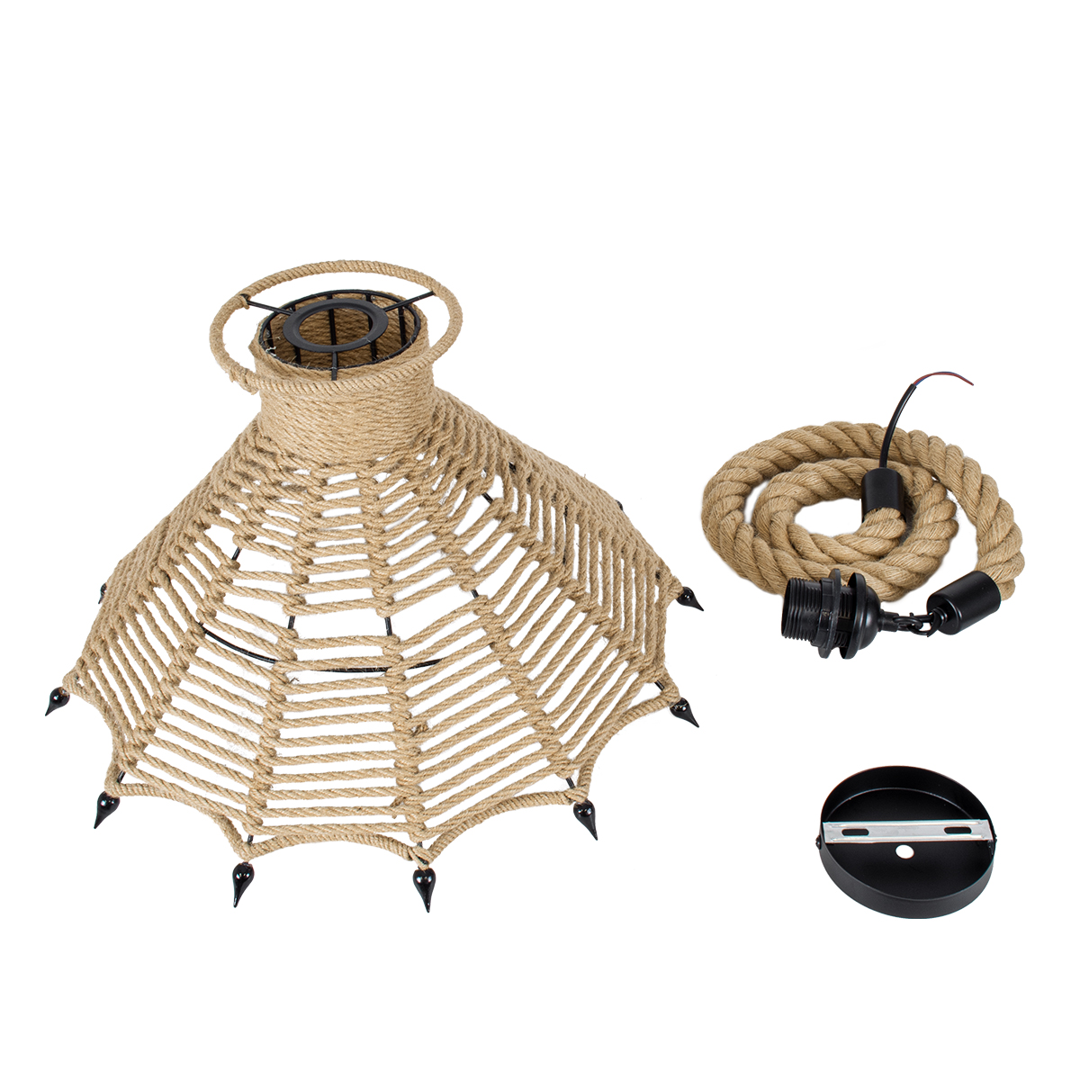 LEDTM® OZERO 01603 Boho Κρεμαστό Φωτιστικό Οροφής με Ντουί 1 x E27 AC 220-240V IP20 - Μπεζ & Μαύρο - Μ41 x Π41 x Y28cm - Image 11
