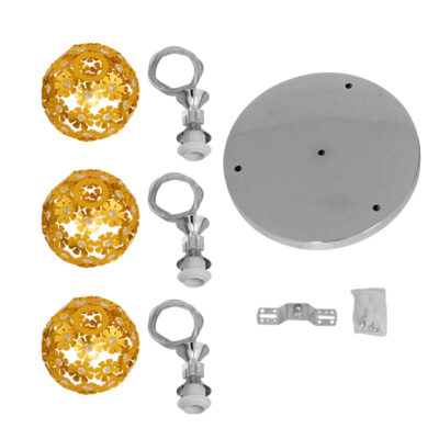 LEDTM® BOUQUET 01670 Μοντέρνο Κρεμαστό Φωτιστικό Οροφής με Ντουί 3 x E27 AC 220-240V IP20 - Χρυσό & Διάφανο - Μ46 x Π46 x Y23cm - Image 8