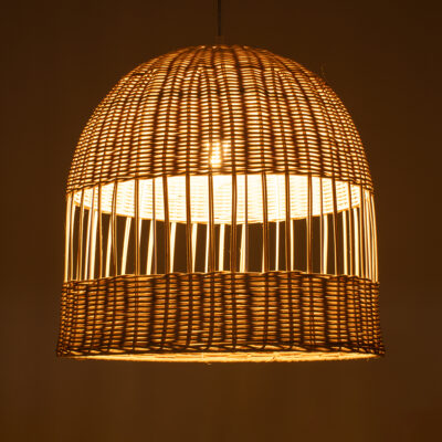 LEDTM® LUCIA 01725 Boho Κρεμαστό Φωτιστικό Πλέγμα Μονόφωτο 1 x E27 IP20 Μπεζ Ξύλο - Μ40 x Π40 x Y34cm - Image 3