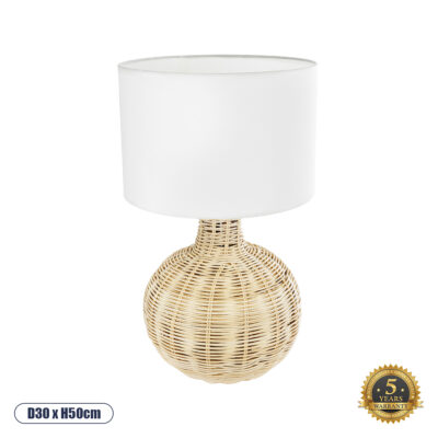 LEDTM® HASUMI 01959 Boho Επιτραπέζιο Φωτιστικό Πορτατίφ Μονόφωτο 1 x E27 IP20 Μπεζ Ξύλο με Λευκό Ύφασμα - Μ30 x Π30 x Υ50cm