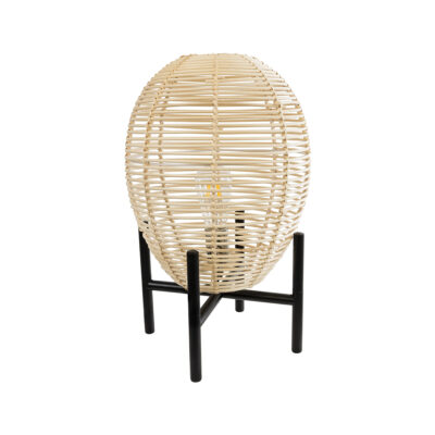 LEDTM® NERINA 02014 Boho Επιτραπέζιο Φωτιστικό Πορτατίφ Μονόφωτο 1 x E27 IP20 Μαύρο Μέταλλο με Μπεζ Ξύλο - Μ30 x Π30 x Υ50cm - Image 3