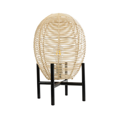 LEDTM® NERINA 02014 Boho Επιτραπέζιο Φωτιστικό Πορτατίφ Μονόφωτο 1 x E27 IP20 Μαύρο Μέταλλο με Μπεζ Ξύλο - Μ30 x Π30 x Υ50cm - Image 4
