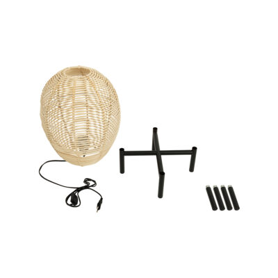 LEDTM® NERINA 02014 Boho Επιτραπέζιο Φωτιστικό Πορτατίφ Μονόφωτο 1 x E27 IP20 Μαύρο Μέταλλο με Μπεζ Ξύλο - Μ30 x Π30 x Υ50cm - Image 7