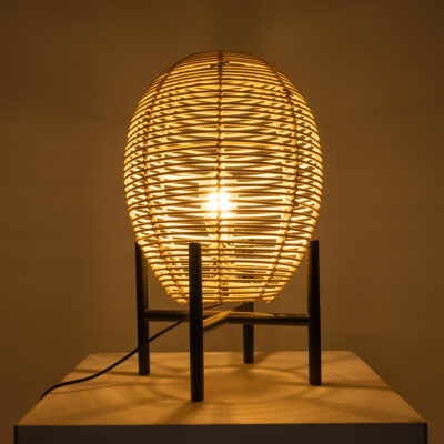 LEDTM® NERINA 02014 Boho Επιτραπέζιο Φωτιστικό Πορτατίφ Μονόφωτο 1 x E27 IP20 Μαύρο Μέταλλο με Μπεζ Ξύλο - Μ30 x Π30 x Υ50cm - Image 8