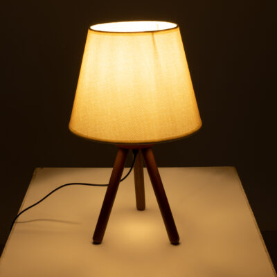 LEDTM® BIOKO 02031 Μοντέρνο Επιτραπέζιο Φωτιστικό Πορτατίφ Μονόφωτο 1 x E27 IP20 Καφέ Ξύλο με Μπεζ Ύφασμα - Μ25 x Π25 x Υ40cm - Image 3