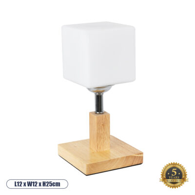 LEDTM® COVE 02037 Μοντέρνο Επιτραπέζιο Φωτιστικό Πορτατίφ Μονόφωτο 1 x E27 IP20 Μπεζ Ξύλο, Ασημί Μέταλλο με Λευκό Γυαλί - Μ12 x Π12 x Υ25cm