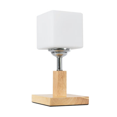 LEDTM® COVE 02037 Μοντέρνο Επιτραπέζιο Φωτιστικό Πορτατίφ Μονόφωτο 1 x E27 IP20 Μπεζ Ξύλο, Ασημί Μέταλλο με Λευκό Γυαλί - Μ12 x Π12 x Υ25cm - Image 3