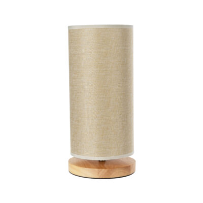LEDTM® VALVERDE 02040 Boho Επιτραπέζιο Φωτιστικό Πορτατίφ Μονόφωτο 1 x E27 IP20 Μπεζ Ξύλο με Μπεζ Ύφασμα - Μ15 x Π15 x Υ30cm - Image 4