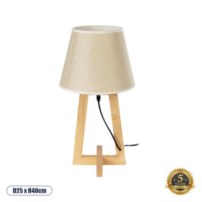 LEDTM® TAKIKO 02042 Μοντέρνο Επιτραπέζιο Φωτιστικό Πορτατίφ Μονόφωτο 1 x E27 IP20 Μπεζ Ξύλο με Μπεζ Ύφασμα - Μ25 x Π25 x Υ48cm