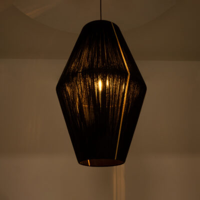 LEDTM® SALERNO 02078 Boho Κρεμαστό Φωτιστικό Πλέγμα Μονόφωτο 1 x E27 IP20 Μαύρο & Μπεζ Σχοινί - Μ50 x Π50 x Υ80cm - Image 3