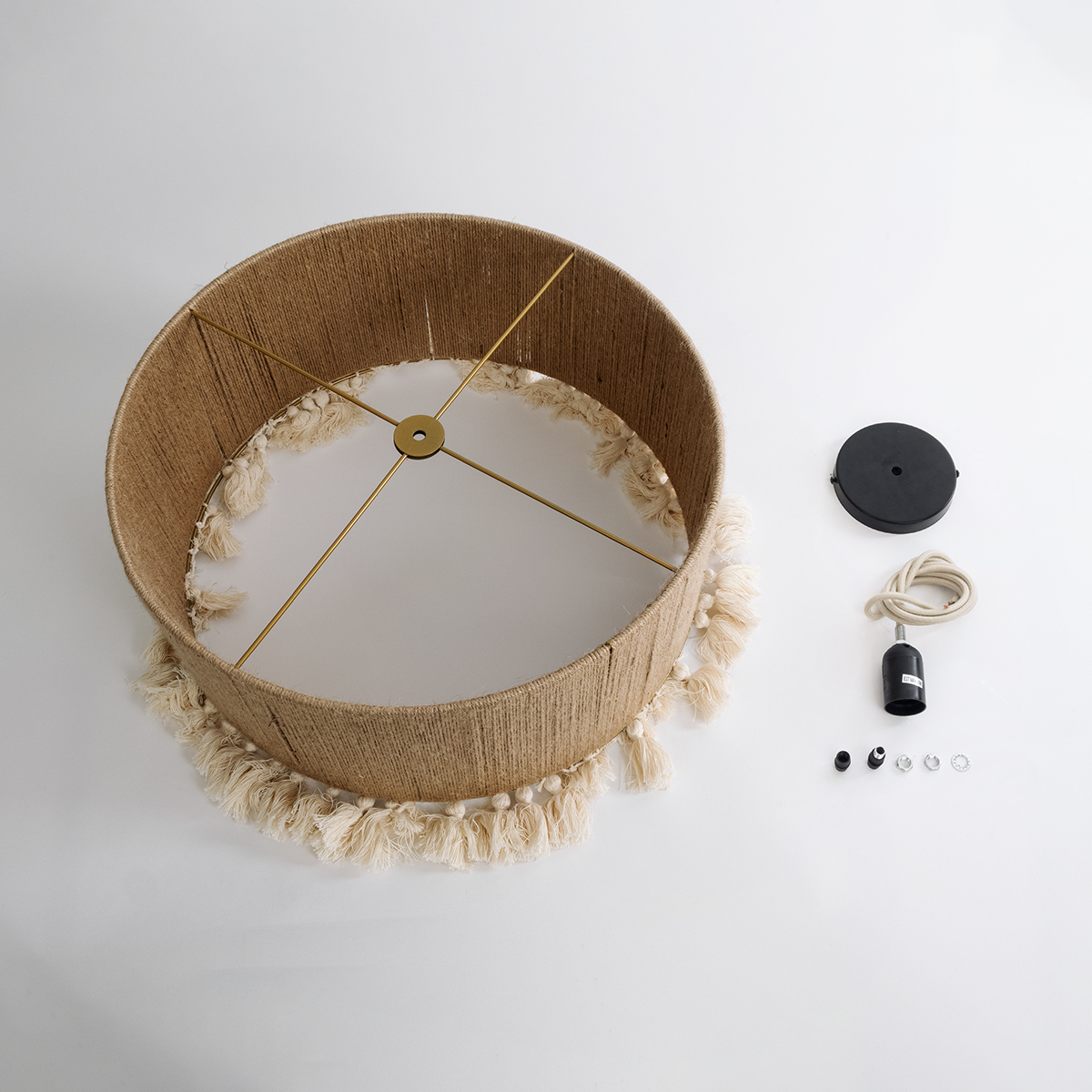 LEDTM® PUERTORICO 02094 Boho Κρεμαστό Φωτιστικό Οροφής με Ντουί 1 x E27 AC 220-240V IP20 - Μπεζ & Λευκό - Μ50 x Π50 x Υ27cm - Image 9