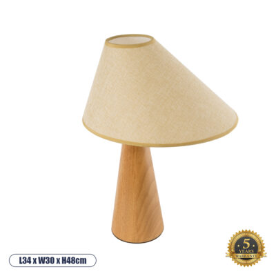 LEDTM® KAUAI 02229 Boho Επιτραπέζιο Φωτιστικό Πορτατίφ Μονόφωτο 1 x E27 IP20 Μπεζ Ξύλο με Μπεζ Ύφασμα - Μ38 x Π30 x Υ48cm