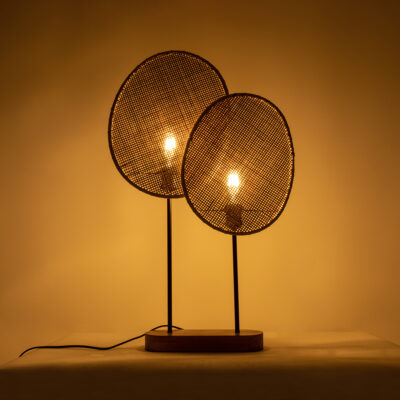 LEDTM® AZUL 02231 Boho Επιτραπέζιο Φωτιστικό Πορτατίφ Διφωτο 2 x E27 IP20 Μπεζ & Καφέ Ξύλο με Μαύρο Μέταλλο - Μ45 x Π11 x Υ75cm - Image 3