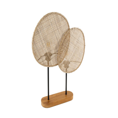LEDTM® AZUL 02231 Boho Επιτραπέζιο Φωτιστικό Πορτατίφ Διφωτο 2 x E27 IP20 Μπεζ & Καφέ Ξύλο με Μαύρο Μέταλλο - Μ45 x Π11 x Υ75cm - Image 6