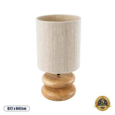 LEDTM® TUVALU 02236 Boho Επιτραπέζιο Φωτιστικό Πορτατίφ Μονόφωτο 1 x E27 IP20 Καφέ Ξύλο με Μπεζ Βαμβακερό Νήμα - Μ22 x Π22 x Υ42cm