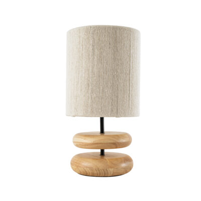 LEDTM® TUVALU 02236 Boho Επιτραπέζιο Φωτιστικό Πορτατίφ Μονόφωτο 1 x E27 IP20 Καφέ Ξύλο με Μπεζ Βαμβακερό Νήμα - Μ22 x Π22 x Υ42cm - Image 3