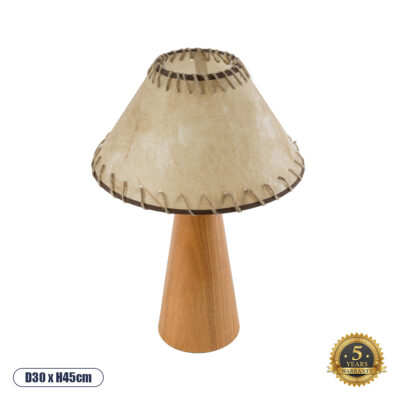 LEDTM® MASPALOMAS 02291 Boho Επιτραπέζιο Φωτιστικό Πορτατίφ Μονόφωτο 1 x E27 IP20 Καφέ Ξύλο με Μπεζ Ύφασμα - Μ30 x Π30 x Υ45cm