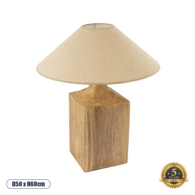 LEDTM® LAFRONTERA 02313 Boho Επιτραπέζιο Φωτιστικό Πορτατίφ Μονόφωτο 1 x E27 IP20 Μπεζ Ξύλο με Μπεζ Ύφασμα - Μ50 x Μ50 x Υ60cm