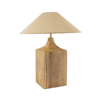 LEDTM® LAFRONTERA 02313 Boho Επιτραπέζιο Φωτιστικό Πορτατίφ Μονόφωτο 1 x E27 IP20 Μπεζ Ξύλο με Μπεζ Ύφασμα - Μ50 x Μ50 x Υ60cm - Image 3